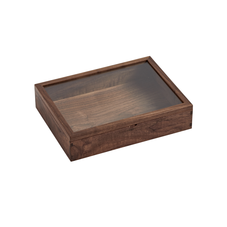 胡桃木桌面收纳盒透明展示盒